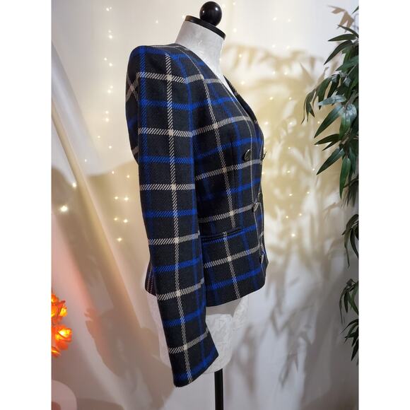 Jones New York Vintage 100% Wool Plaid Schoolboy Blazer Jacket Women's Size 8P - Picture 4 of 10